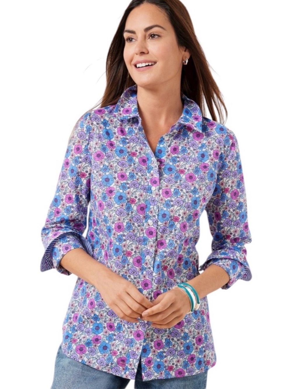 Talbots Purple and Blue Floral Button-Down Shirt